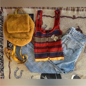 Mustard fuzzy book bag